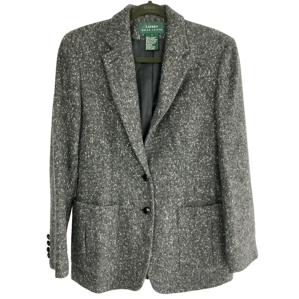 Vintage Ralph Lauren Jacket Womens SZ 4 Made in USA Gray Tweed Blazer Wool Coat